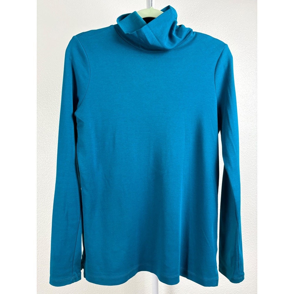 Lands End Teal Blue Supima 100% Cotton Turtleneck Shaped Fit Top Small Tall 6-8